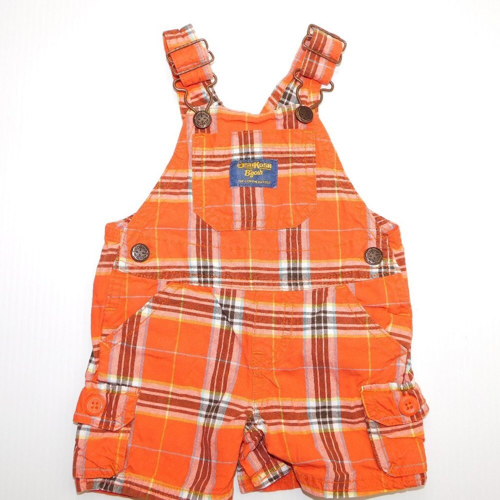 Oshkosh B'gosh Orange Plaid short Overalls Baby Boy 3 months 2M